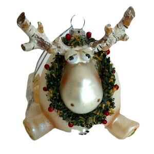 Vintage Department 56 Mercury Glass Christmas Roly Poly Moose Ornament